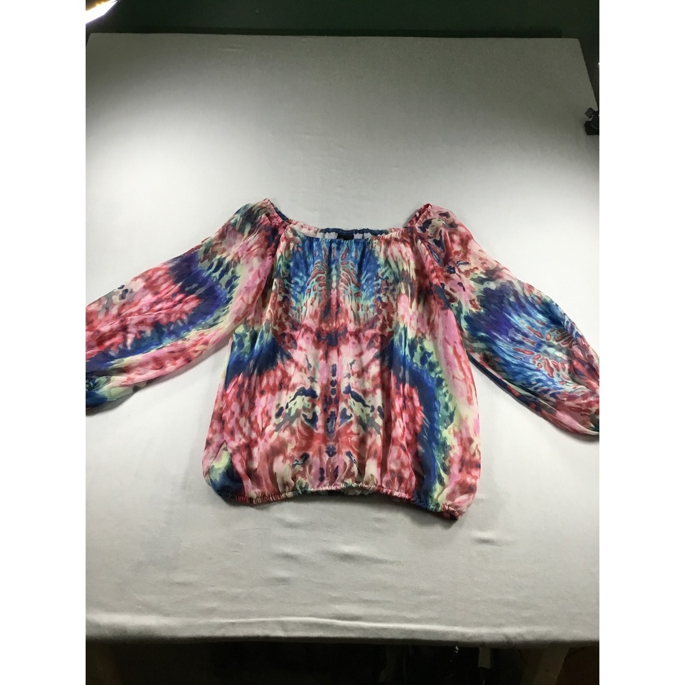 Willi Smith L Peasant Blouson Top Pink Blue Tie Dye Boho Artistic Romantic Flowy